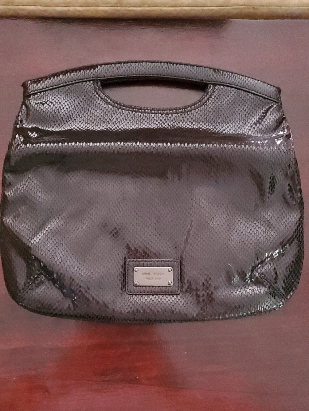 Nine West Black Textured Snake-Embossed Clutch - Picture 5 of 7